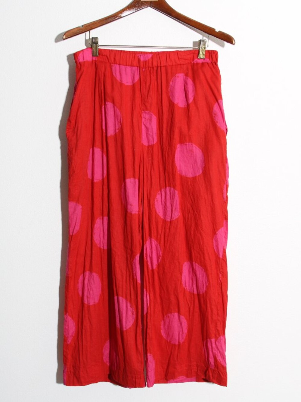 Gudrun Sjoden Red Pink Polka Dot Pants Wide Leg High Rise Pull-On Cotton Medium